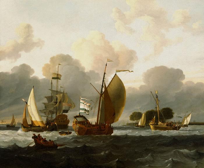Ludolf Bakhuizen A Dutch Yacht Before the Wind in a Harbour